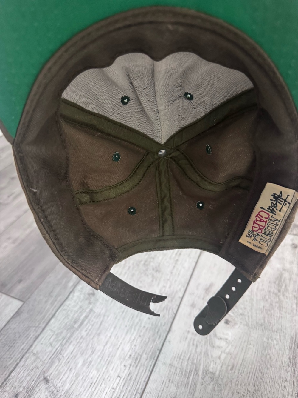 Vintage Stüssy Made in America khaki green cap black embroidered log - Picture 5 of 12